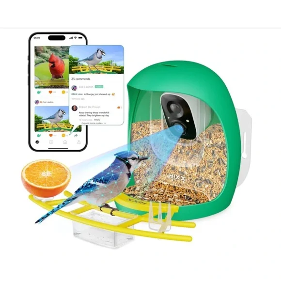 HIXX® Bird Feeder w/ Camera Solar Power Live Bird Watching Camera w/ AI Identify - Picture 1 of 13